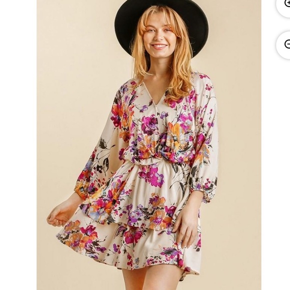 Umgee Dresses & Skirts - Umgee Plus Floral Print Layered Ruffle Mini Dress 2XL
